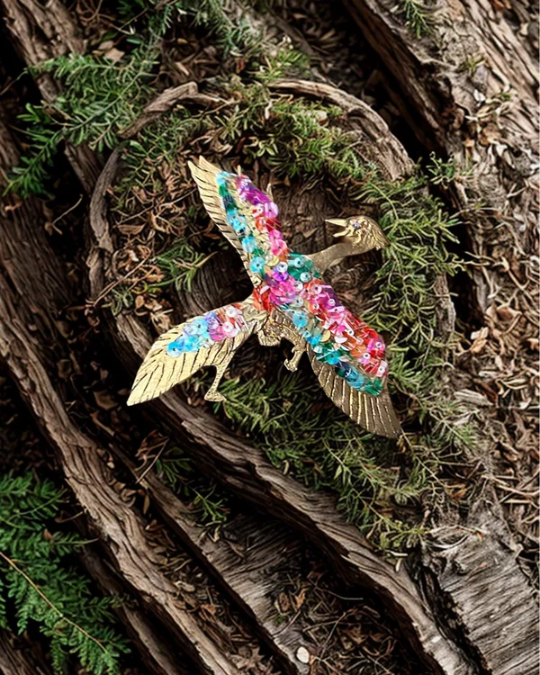 ハンドメイド作品「真鍮刺繍ブローチ　〜始祖鳥〜」